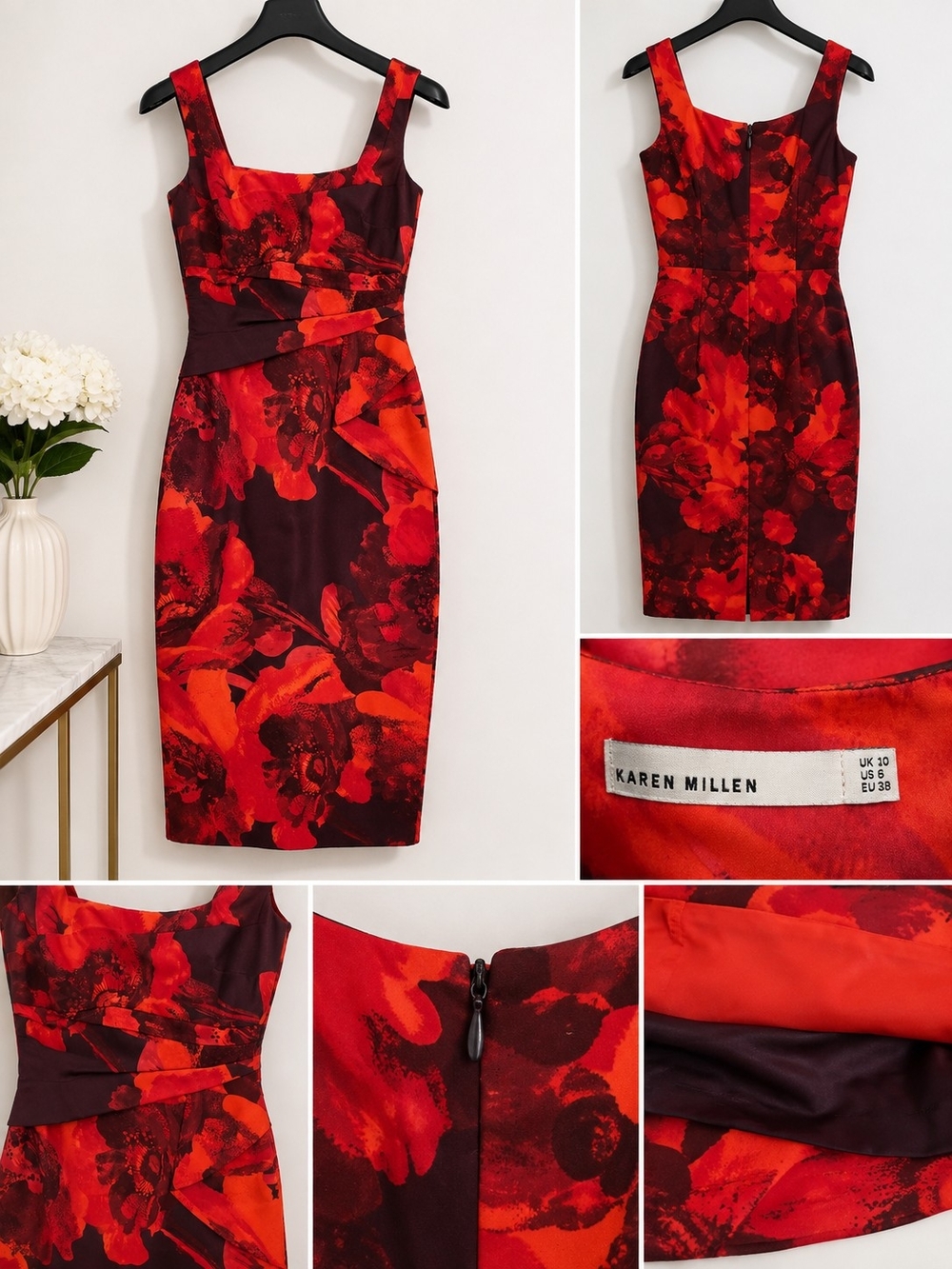 Karen Millen Red and Burgundy Floral Sheath Dress
